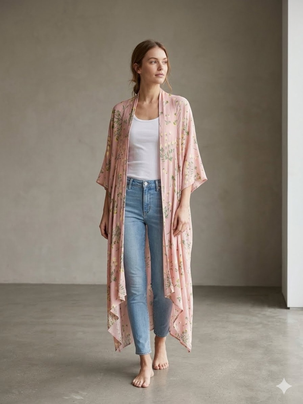 Patrons of peace - Light Pink Floral Duster Kimono